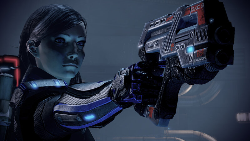 female soldier with futuristic gun