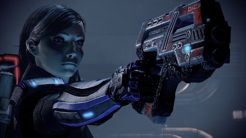 female soldier with futuristic gun