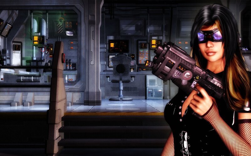 female soldier with futuristic weapon