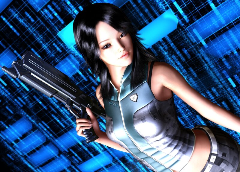 female soldier with futuristic weapon