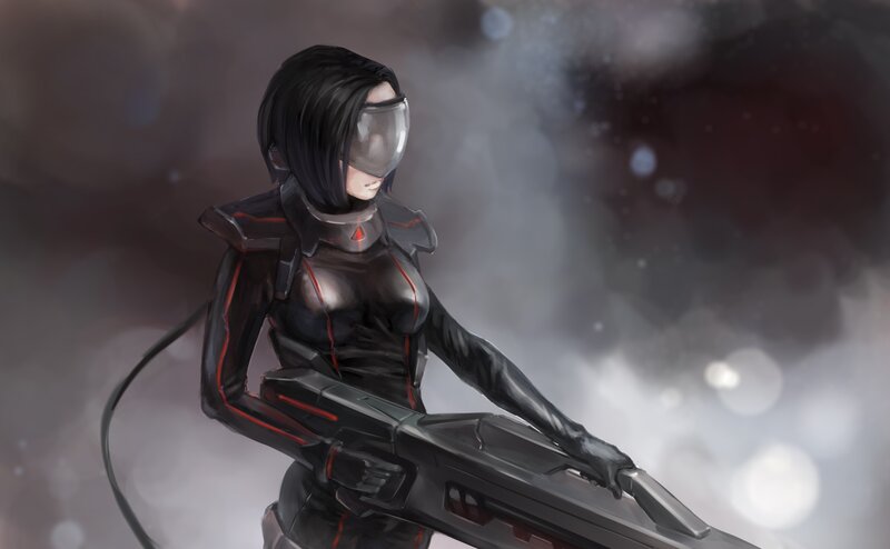 female soldier with futuristic weapon