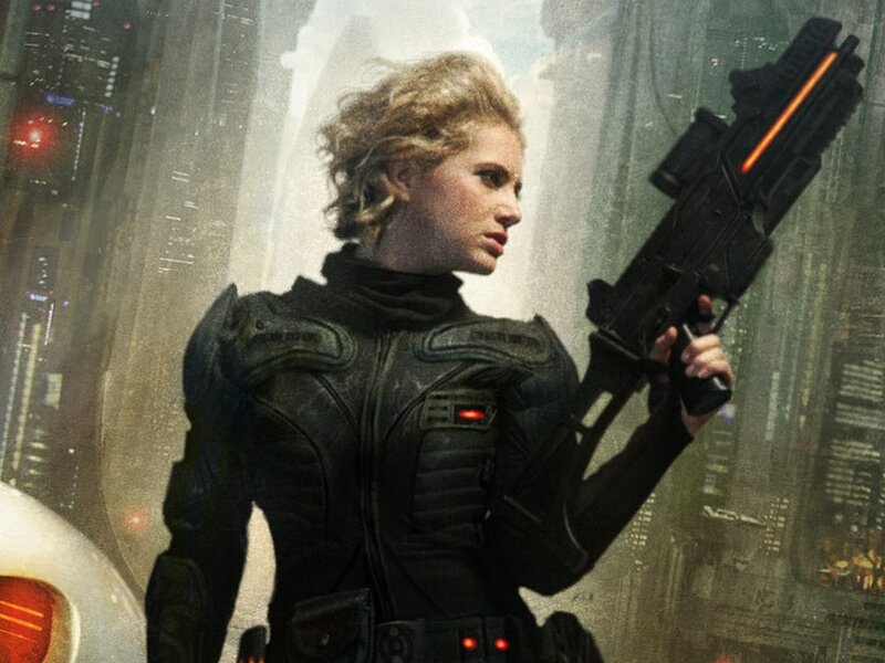female soldier with futuristic weapon