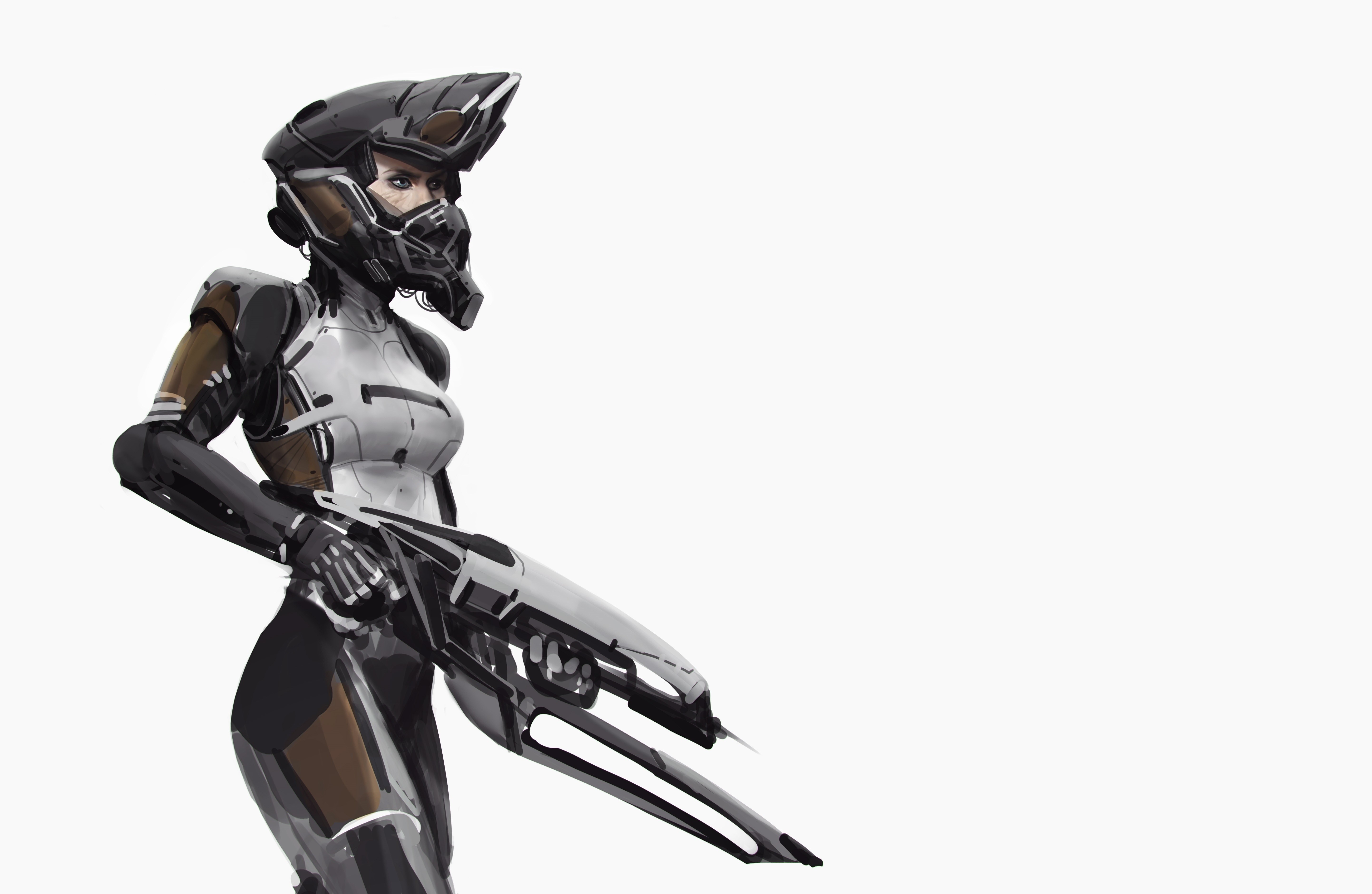 female soldier with futuristic weapon