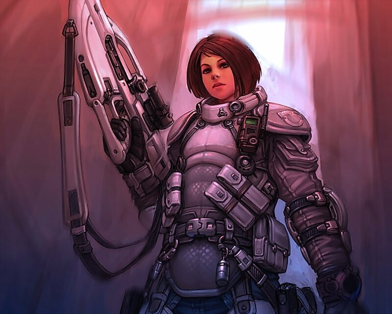 female soldier with futuristic weapon