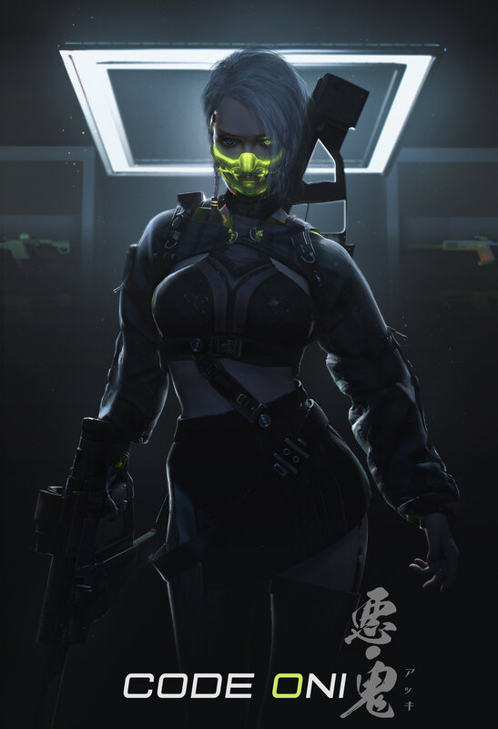 Female Soldier with Glowing Mask