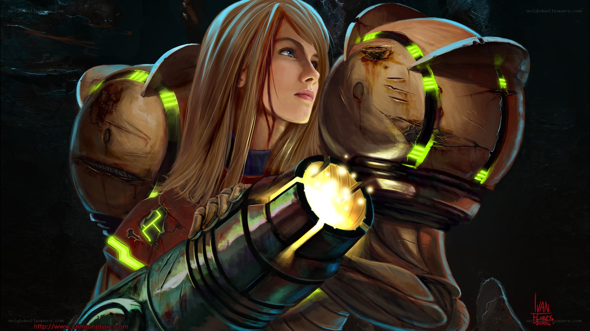 female soldier with glowing weapon
