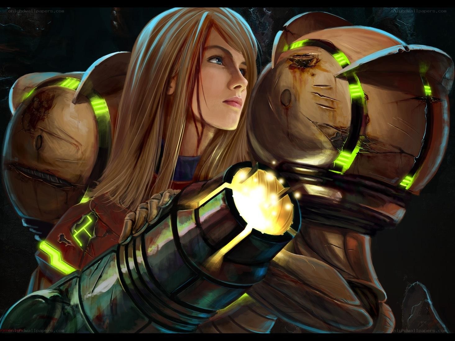 female soldier with glowing weapon