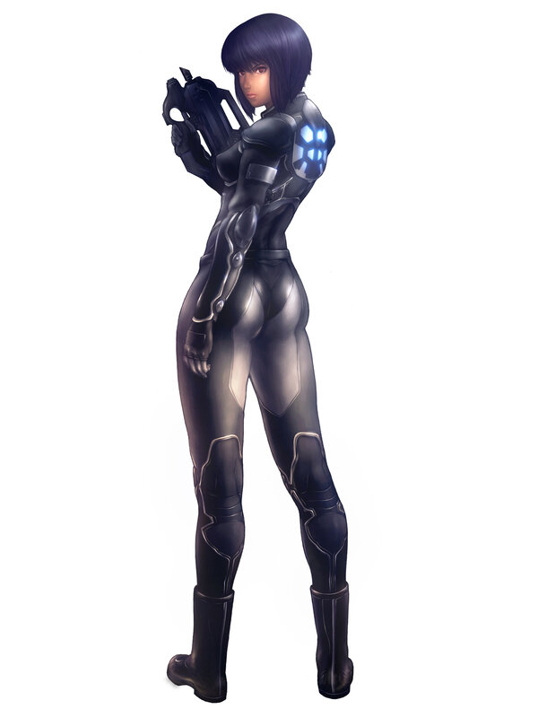Female Soldier with Gun — Black, Serious