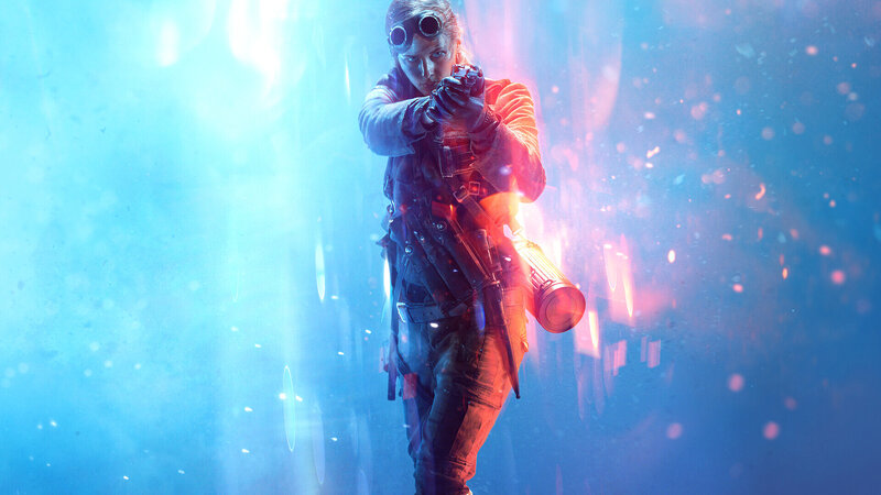 Female Soldier with Gun — Blue, Dramatic, Digital Art
