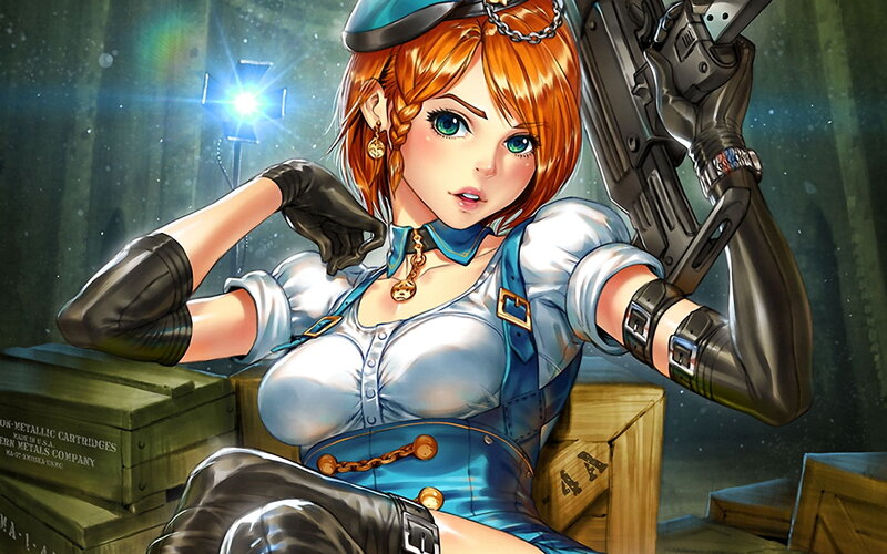 Female Soldier with Gun — Blue, Dramatic, Night