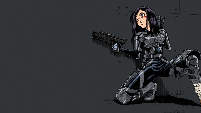 Female Soldier with Gun — Gray, Dramatic, Manga