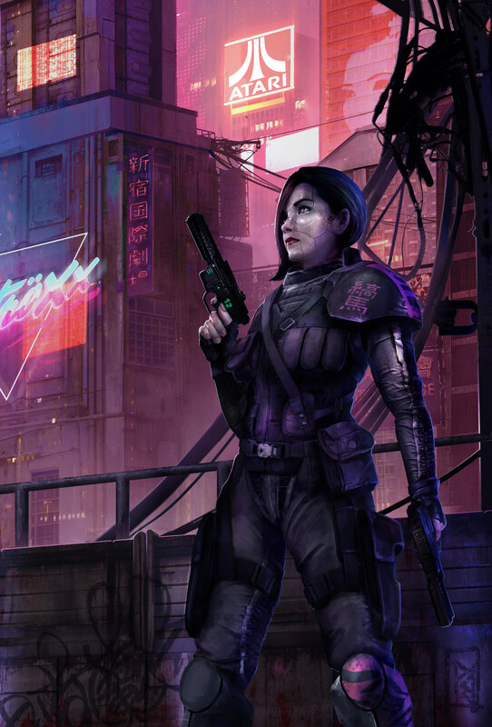 Female Soldier with Guns — Purple