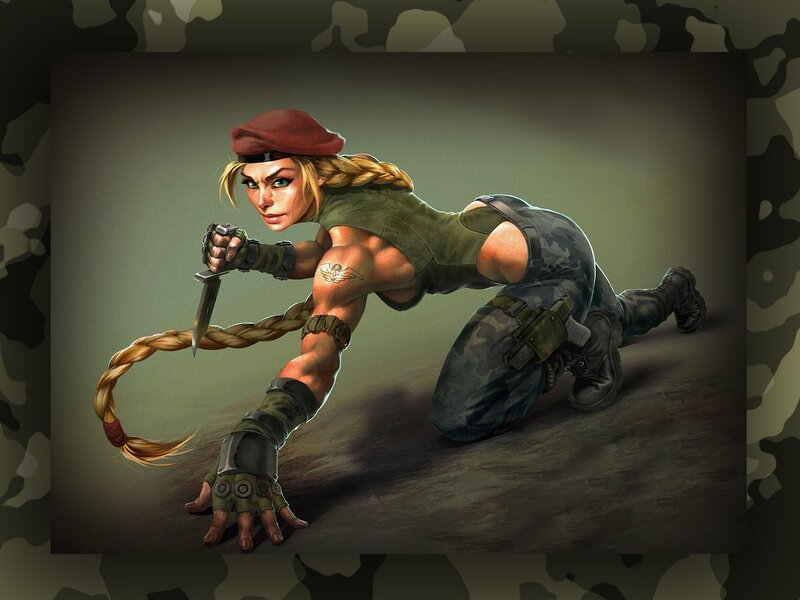 Female Soldier with Knife — Green, Dramatic