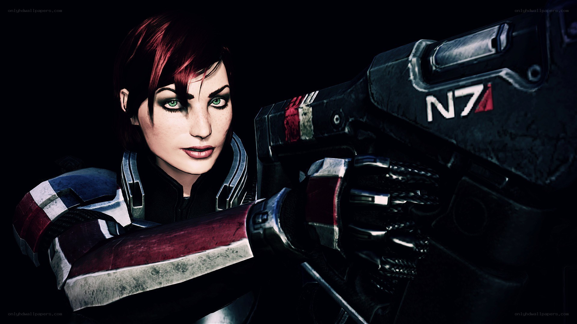 female soldier with N7 weapon