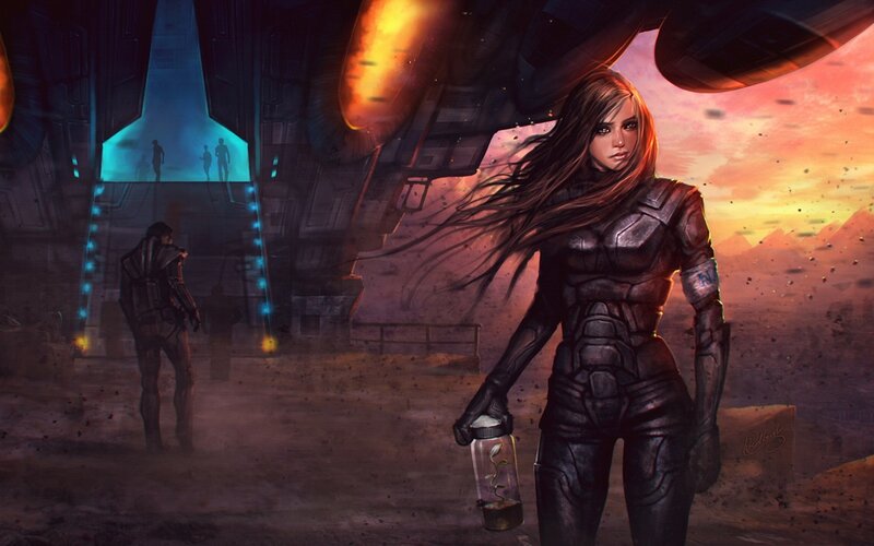 female soldier with plant
