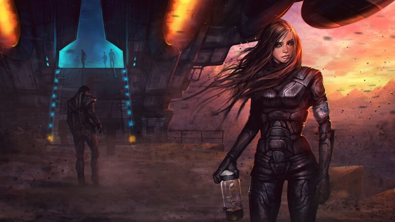 female soldier with plant