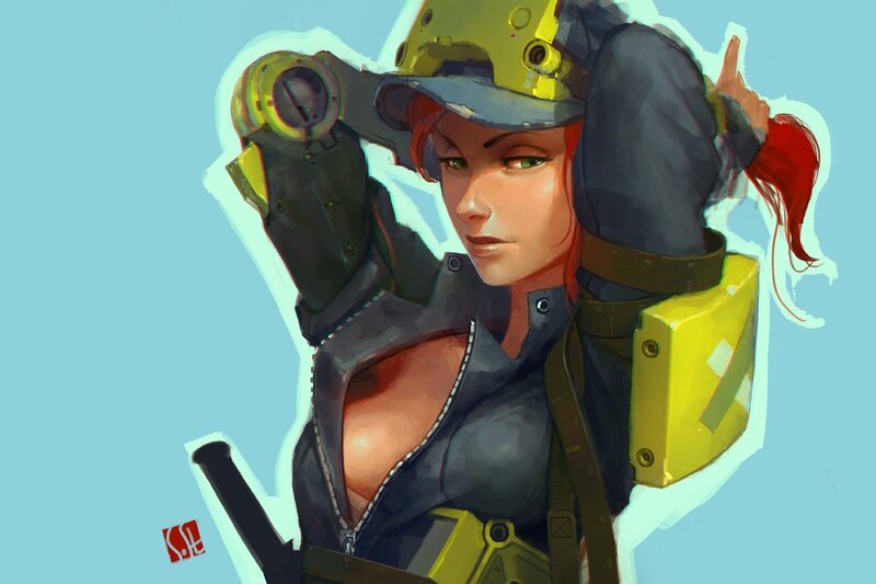 Female Soldier with Red Hair — Blue