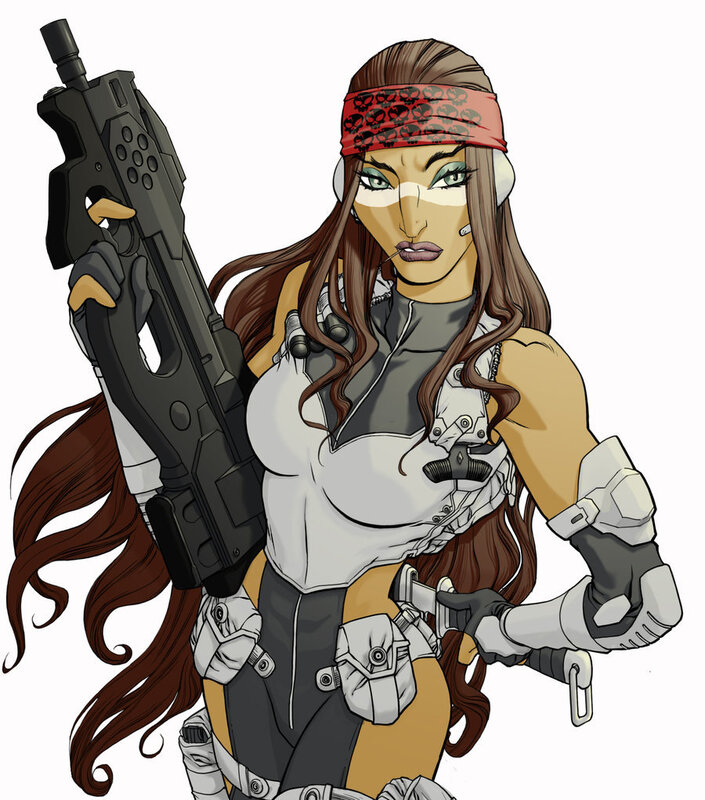 female soldier with rifle