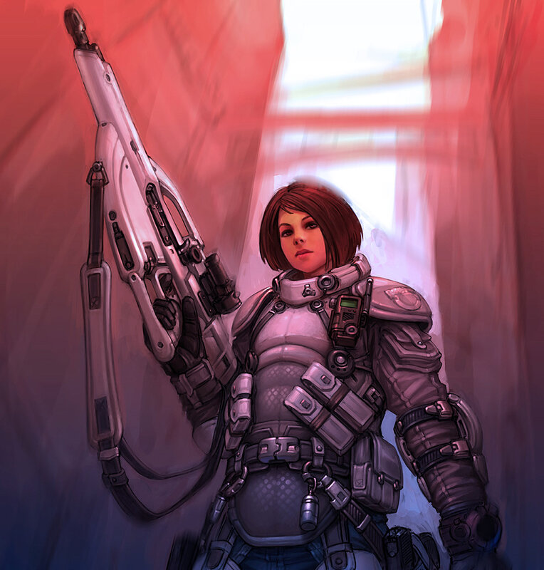 female soldier with rifle