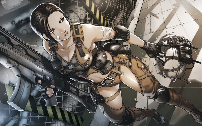 female soldier with rifle