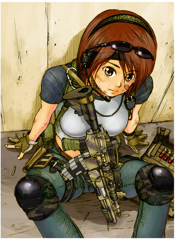 female soldier with rifle