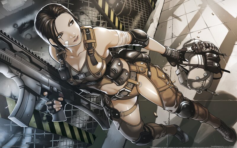 female soldier with rifle
