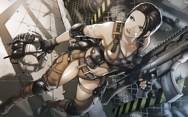 female soldier with rifle