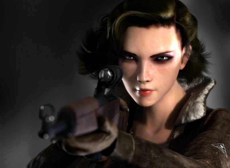 female soldier with rifle