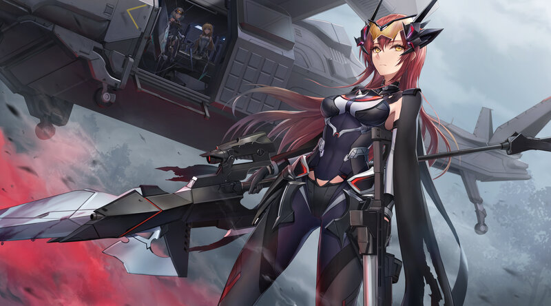 Female Soldier with Rifle — Black, Dramatic, Anime