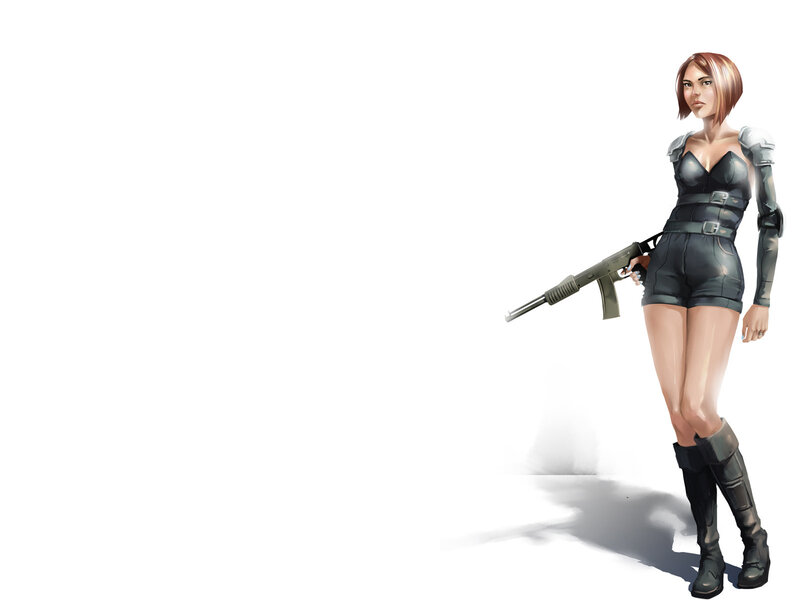 Female Soldier with Rifle — Black, Serious