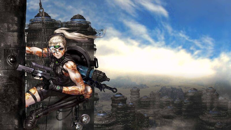 Female Soldier with Rifle — Blue, Dramatic