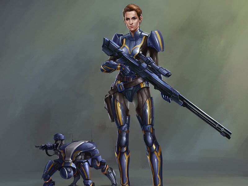 Female Soldier with Rifle — Blue