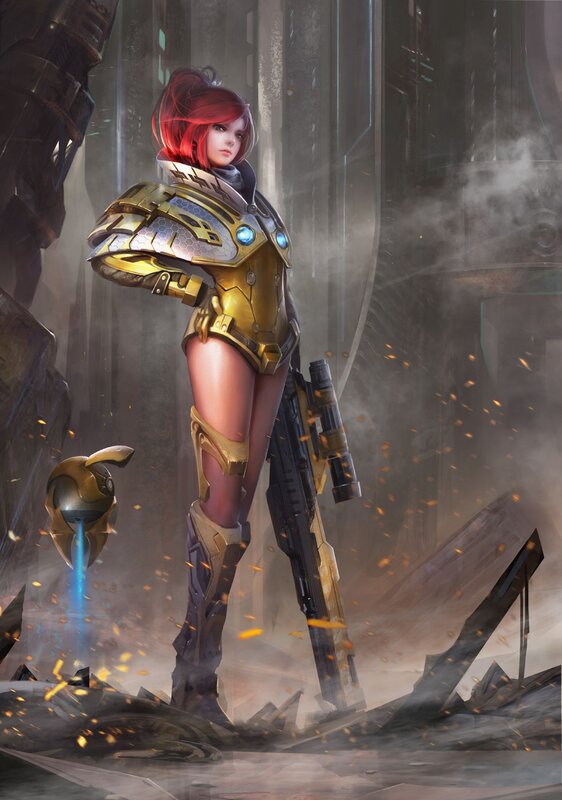 Female Soldier with Rifle — Gold