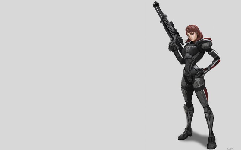 Female Soldier with Rifle — Gray, Confident