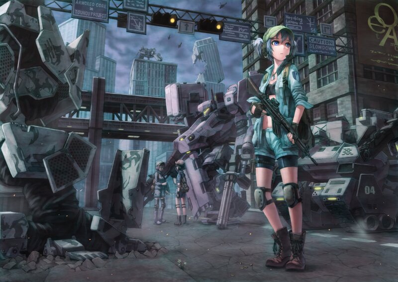 Female Soldier with Rifle — Gray, Dramatic, Night