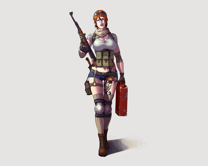 Female Soldier with Rifle — Gray, Neutral