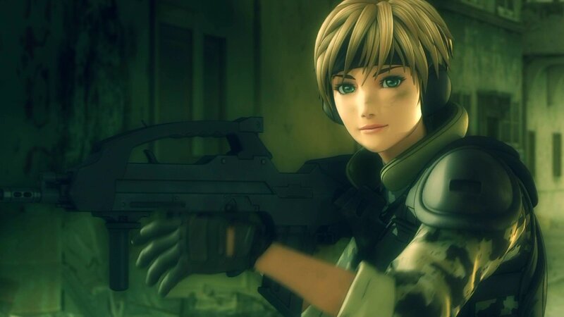 Female Soldier with Rifle — Green, Tense