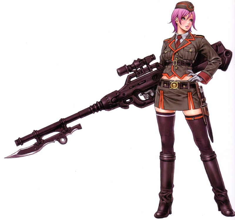 Female Soldier with Rifle — Purple, Confident