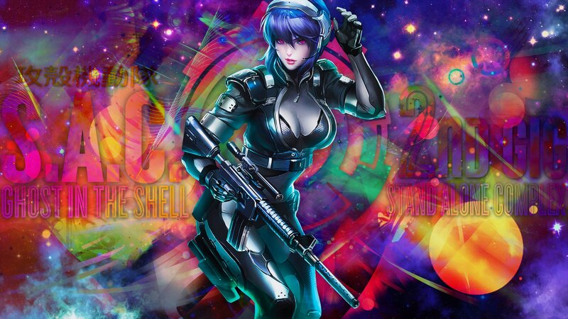 Female Soldier with Rifle — Purple, Dramatic, Digital Art