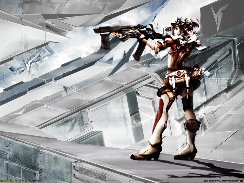Female Soldier with Rifle — White, Dramatic