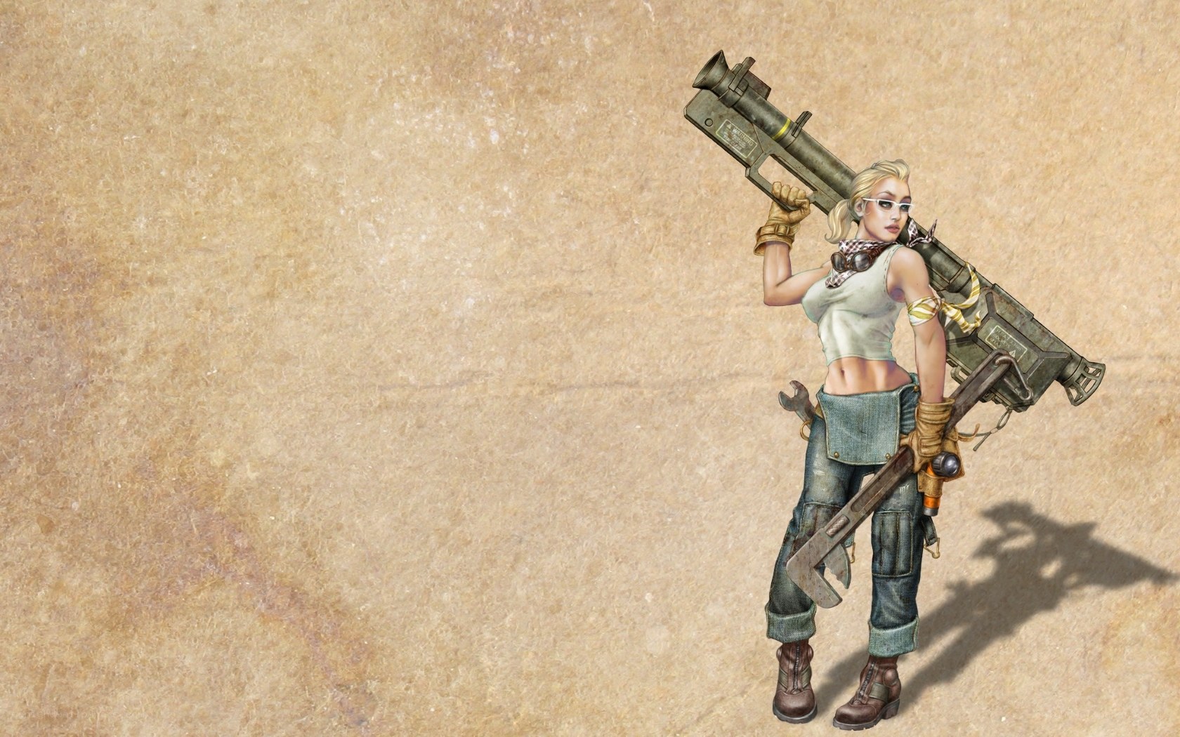 female soldier with rocket launcher