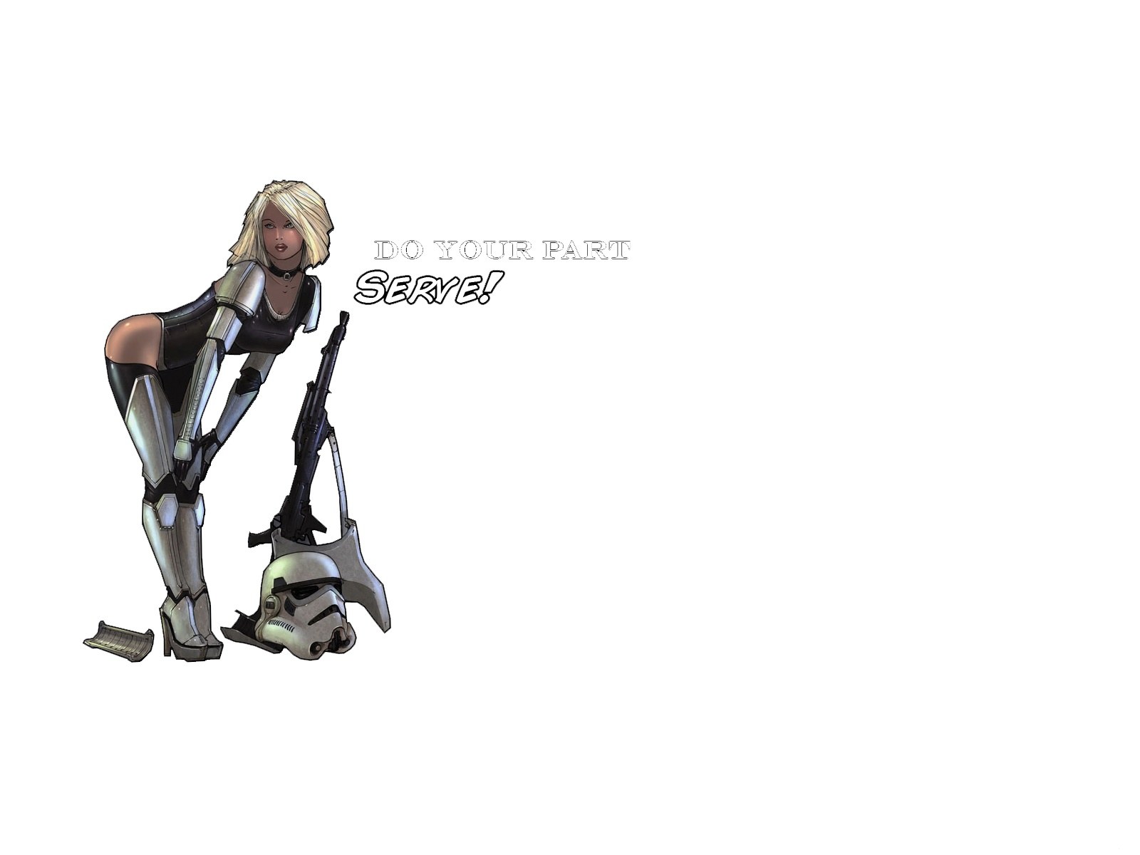 female soldier with stormtrooper helmet
