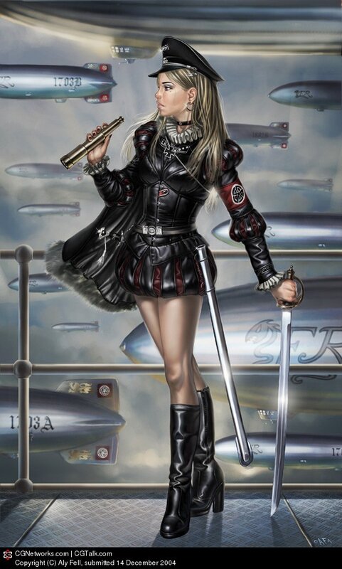 Female soldier with sword and telescope