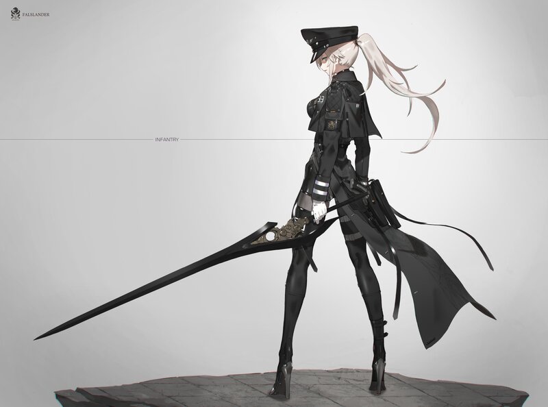 Female Soldier with Sword — Black, Dramatic, Digital Art