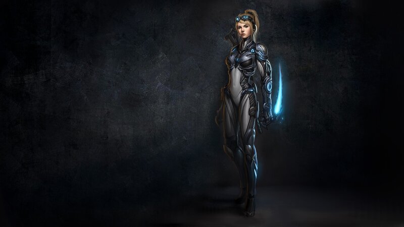Female Soldier with Sword — Black, Dramatic, Night