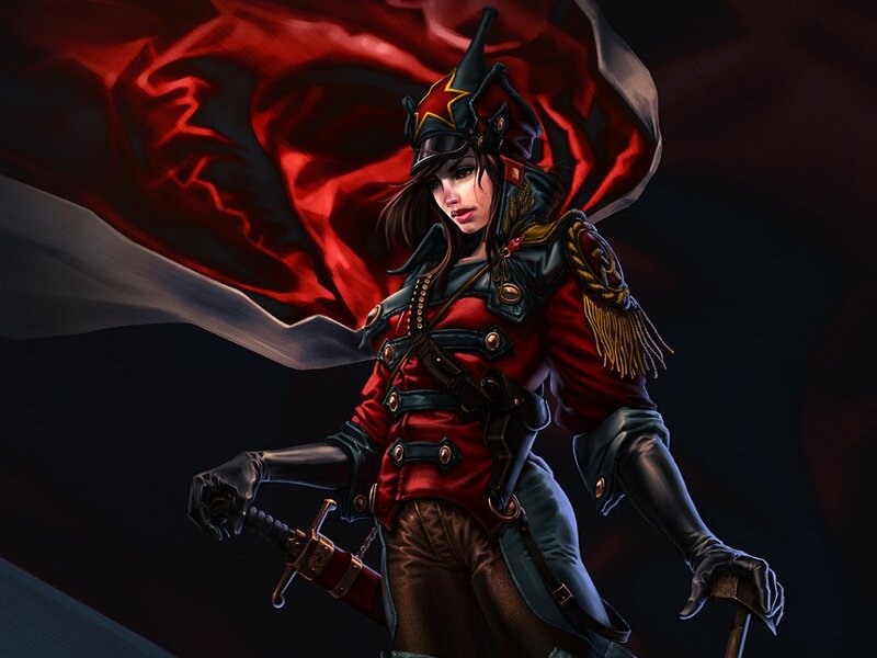Female Soldier with Sword — Red