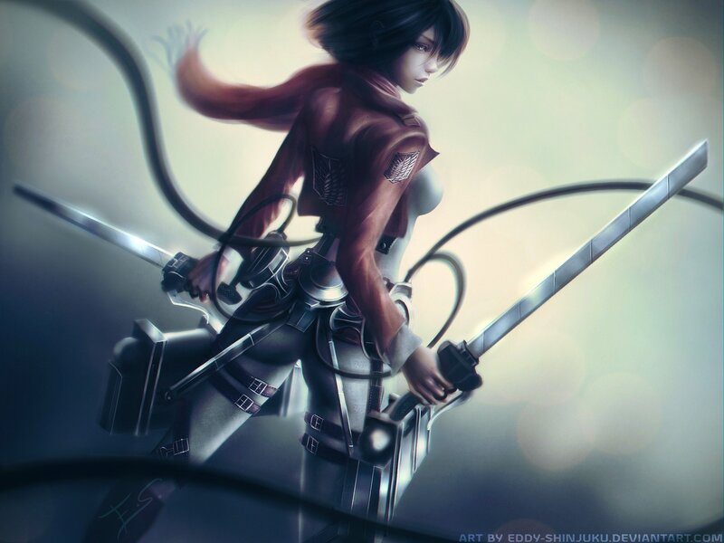Female Soldier with Swords — Gray, Dramatic