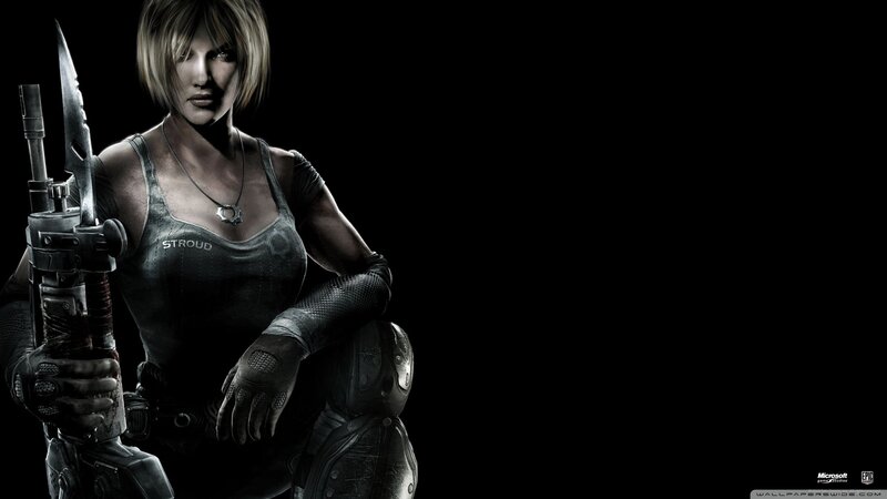 Female Soldier with Weapon — Black, Dark