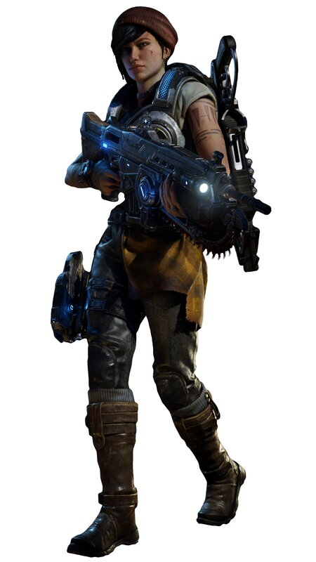 Female Soldier with Weapon — Black, Serious