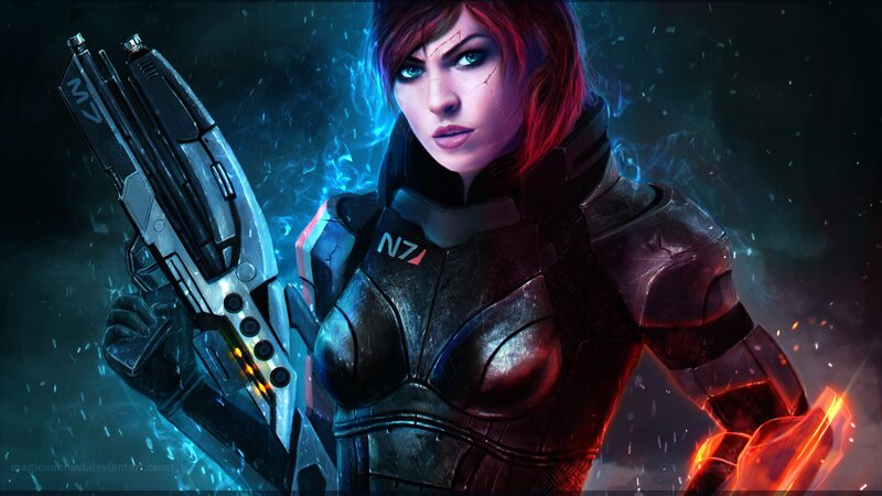 Female Soldier with Weapon — Blue, Dramatic, Night